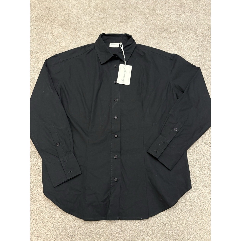 Women's Black Button-Down Shirt with Point Collar